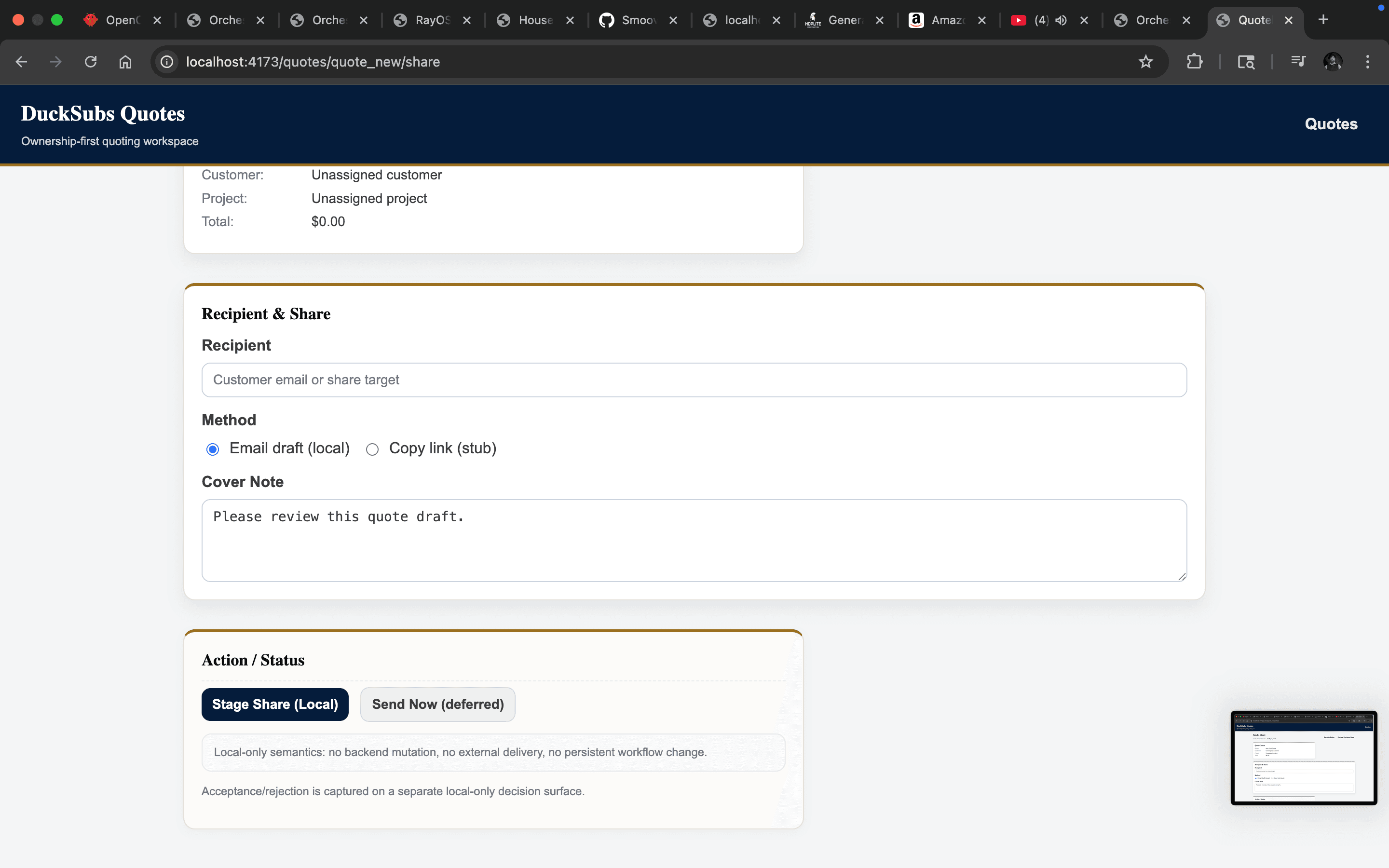 DuckSubs Quotes change order view